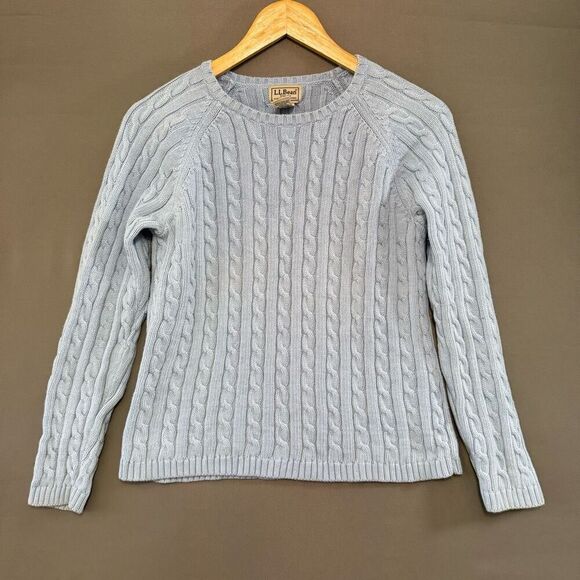 L.L. Bean Women’s Cable Knit Sweater Sz Medium 100% Cotton Blue Color Round Neck - Picture 1 of 10